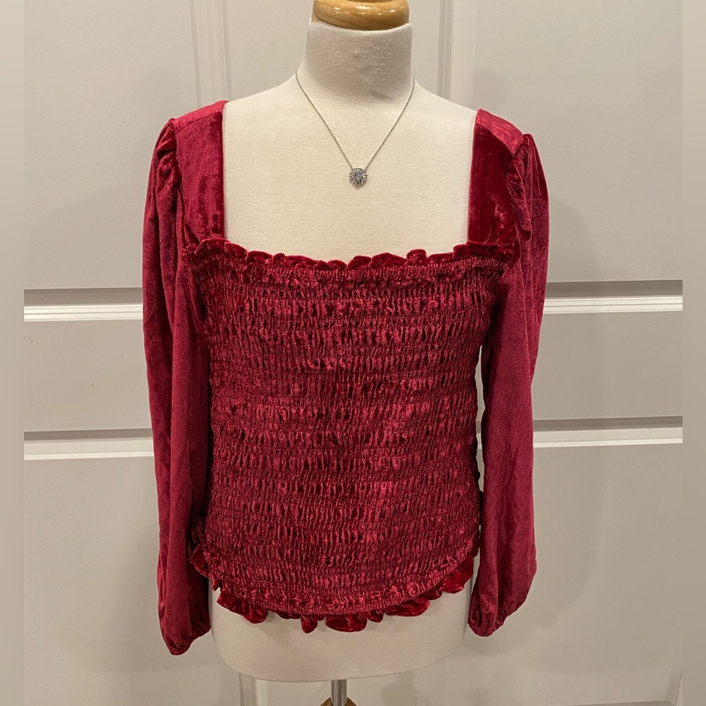 Torrid Velvet Top Blouse Size 1X Romantic Goth Regency‎ Stretchy Red Feminine